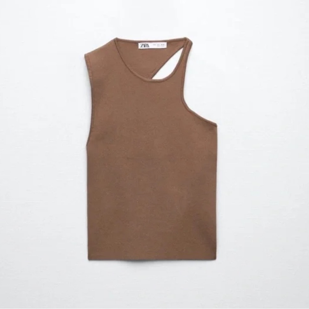 Zara Brown Cutout Asymmetrical Top